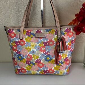 Coach Metro Multicolor Floral Tote Bag with 3 original charm hangtags
